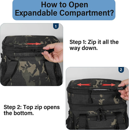 Tactical Expandable Lunch Box Men 2 Layer Cooler Bag 20 Cans Black