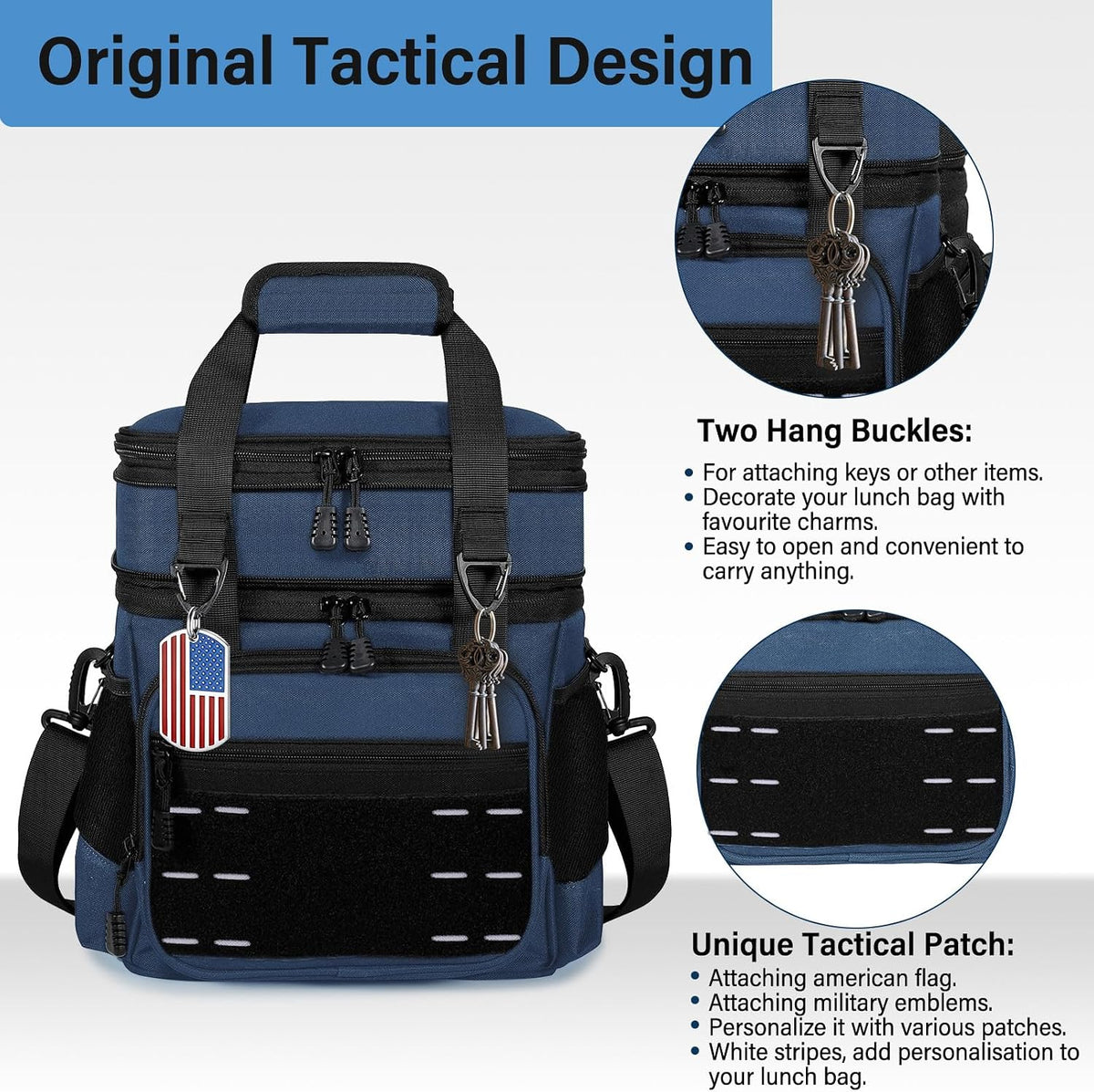 Tactical Expandable Lunch Box Men 2 Layer Cooler Bag 20 Cans Black