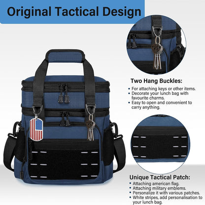 Tactical Expandable Lunch Box Men 2 Layer Cooler Bag 20 Cans Black