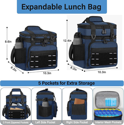Tactical Expandable Lunch Box Men 2 Layer Cooler Bag 20 Cans Black