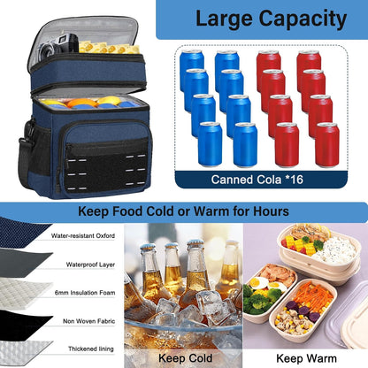 Tactical Expandable Lunch Box Men 2 Layer Cooler Bag 20 Cans Black