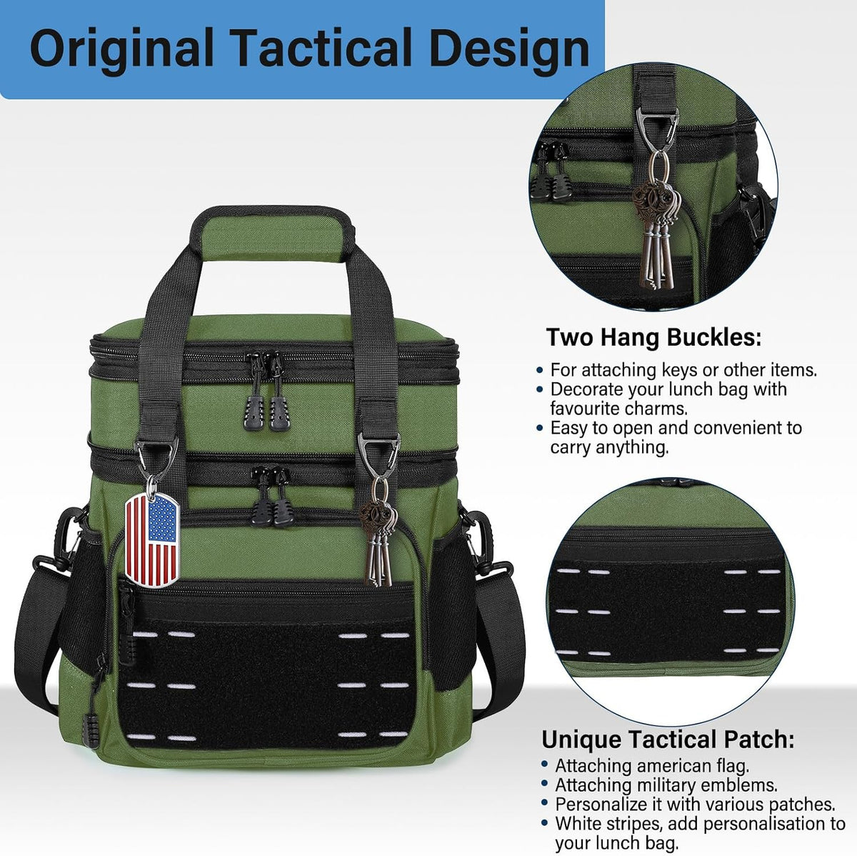 Tactical Expandable Lunch Box Men 2 Layer Cooler Bag 20 Cans Black