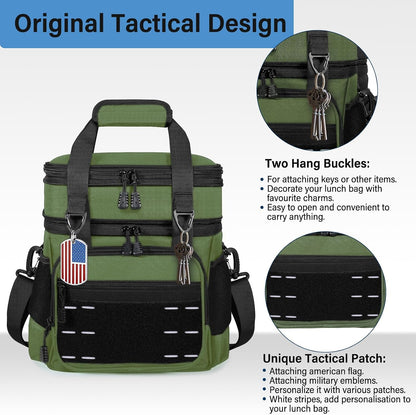 Tactical Expandable Lunch Box Men 2 Layer Cooler Bag 20 Cans Black