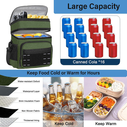 Tactical Expandable Lunch Box Men 2 Layer Cooler Bag 20 Cans Black