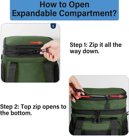 Tactical Expandable Lunch Box Men 2 Layer Cooler Bag 20 Cans Black