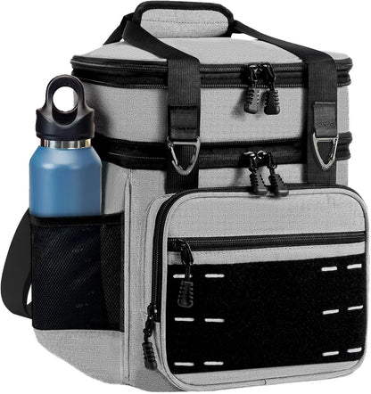 Tactical Expandable Lunch Box Men 2 Layer Cooler Bag 20 Cans Black