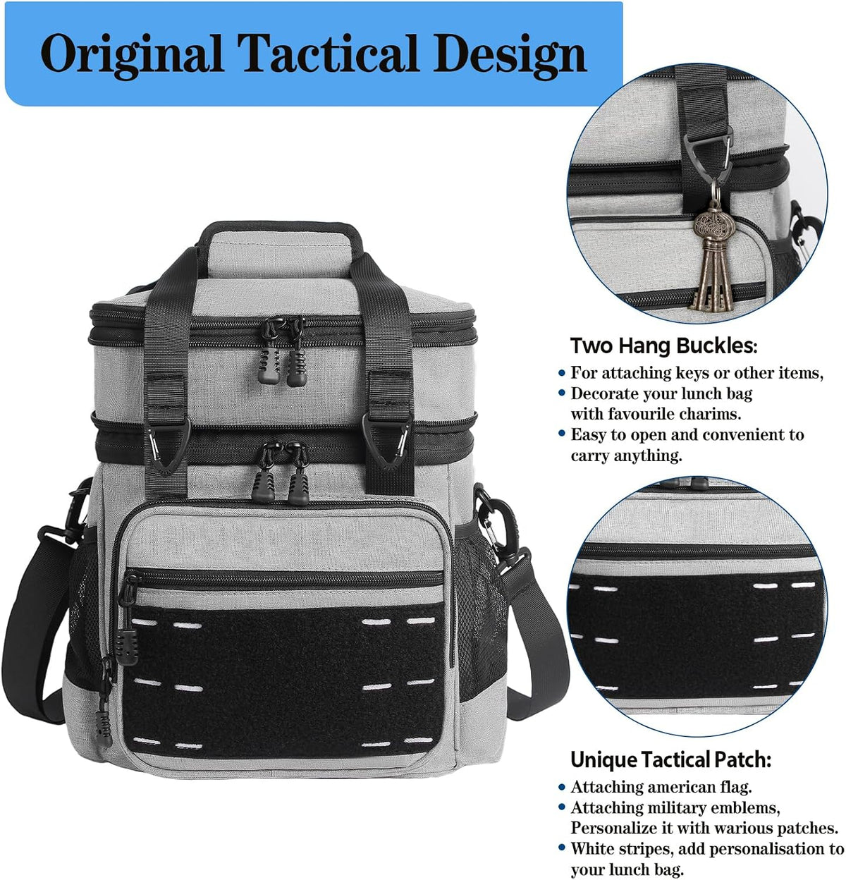 Tactical Expandable Lunch Box Men 2 Layer Cooler Bag 20 Cans Black