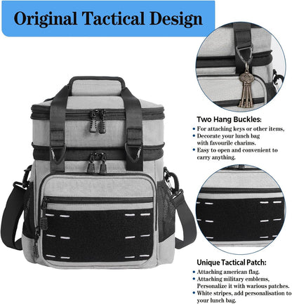 Tactical Expandable Lunch Box Men 2 Layer Cooler Bag 20 Cans Black