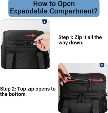 Tactical Expandable Lunch Box Men 2 Layer Cooler Bag 20 Cans Black