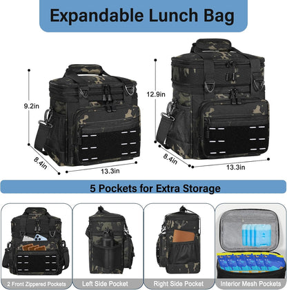 Tactical Expandable Lunch Box Men 2 Layer Cooler Bag 20 Cans Black