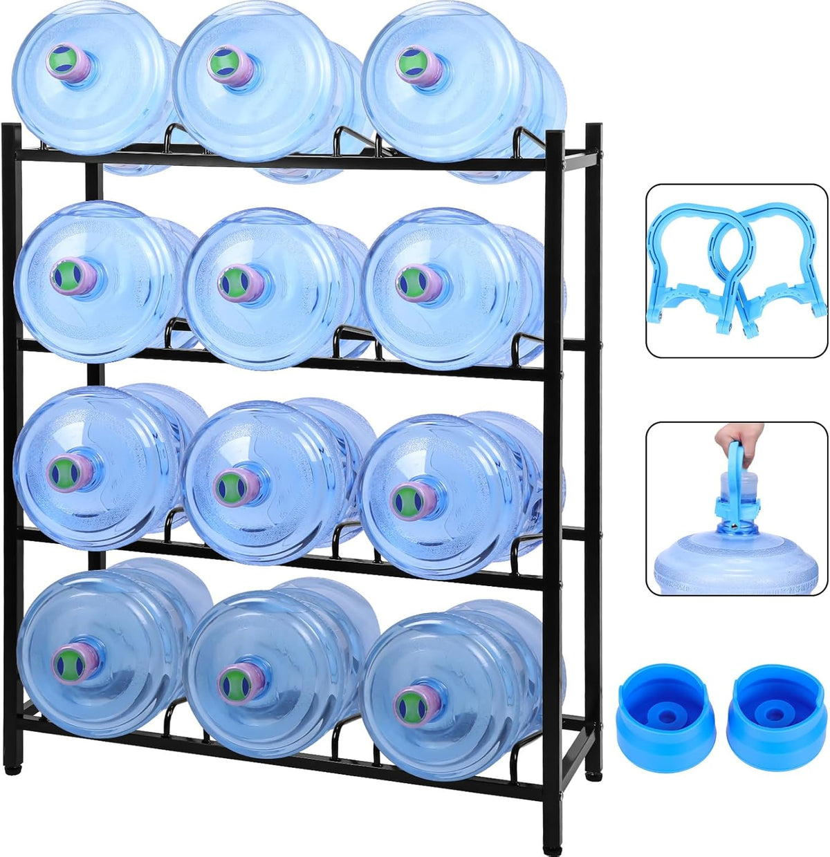 5 Gallon Water Jug Rack 5 Gallon Water Jug Holder Water Jug Holder Stand Heavy Duty Water Bottle Organizer Storage Rack Accessory for Home Room Kitchen (4 Tiers)