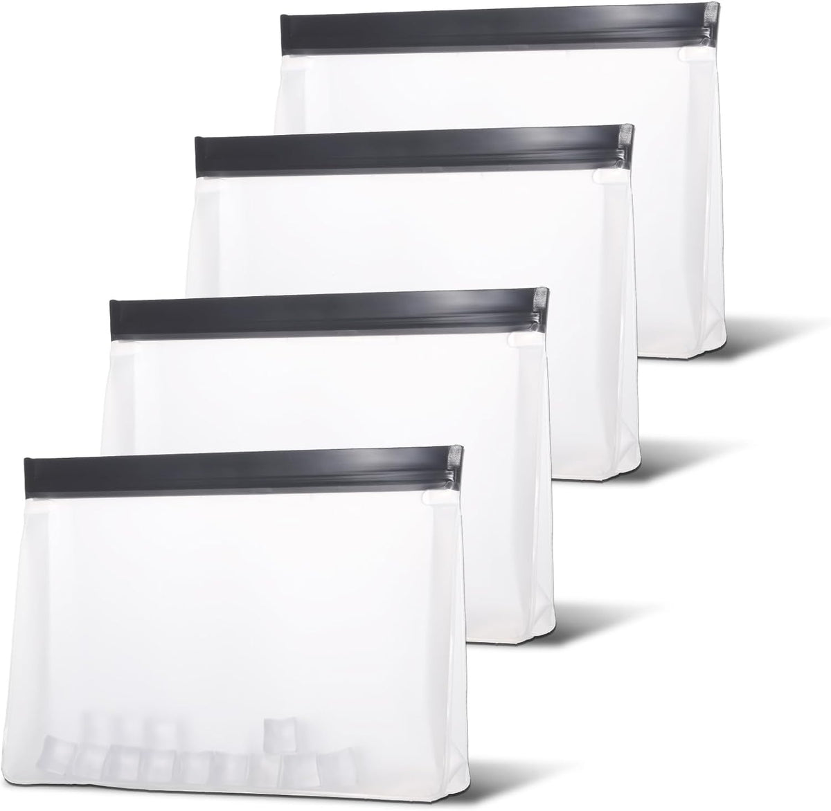 4 pcs Clear Leak Proof Freezer Bag Reusable Ice Storage Bags Durable Ice Cube Storage Bags Freezer Holder Container with Secure Zip Seal Close for Travel Food Whiskey Bourbon Cocktails