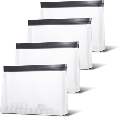 4 pcs Clear Leak Proof Freezer Bag Reusable Ice Storage Bags Durable Ice Cube Storage Bags Freezer Holder Container with Secure Zip Seal Close for Travel Food Whiskey Bourbon Cocktails