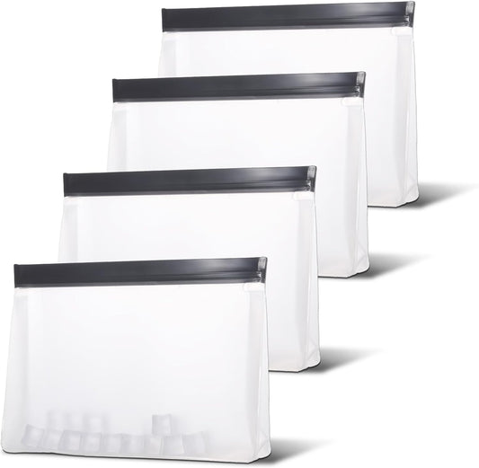 4 pcs Clear Leak Proof Freezer Bag Reusable Ice Storage Bags Durable Ice Cube Storage Bags Freezer Holder Container with Secure Zip Seal Close for Travel Food Whiskey Bourbon Cocktails