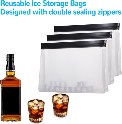 4 pcs Clear Leak Proof Freezer Bag Reusable Ice Storage Bags Durable Ice Cube Storage Bags Freezer Holder Container with Secure Zip Seal Close for Travel Food Whiskey Bourbon Cocktails