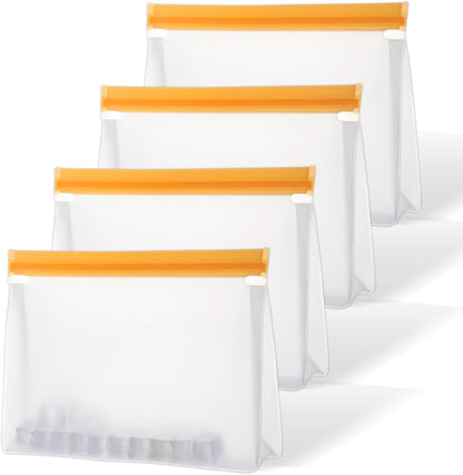 4 pcs Clear Leak Proof Freezer Bag Reusable Ice Storage Bags Durable Ice Cube Storage Bags Freezer Holder Container with Secure Zip Seal Close for Travel Food Whiskey Bourbon Cocktails
