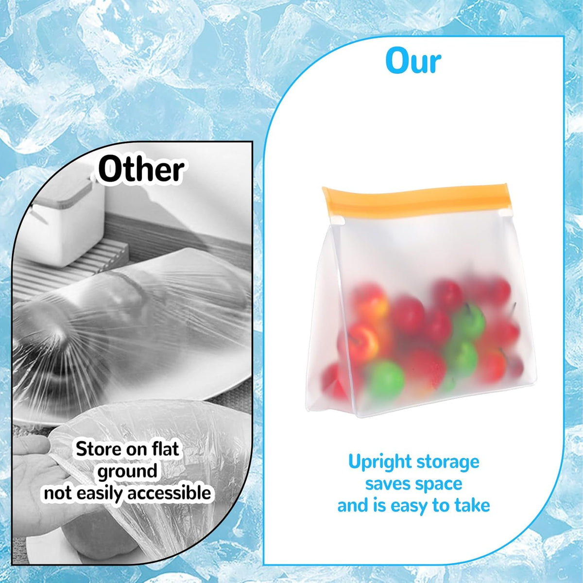 4 pcs Clear Leak Proof Freezer Bag Reusable Ice Storage Bags Durable Ice Cube Storage Bags Freezer Holder Container with Secure Zip Seal Close for Travel Food Whiskey Bourbon Cocktails