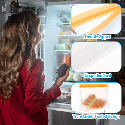 4 pcs Clear Leak Proof Freezer Bag Reusable Ice Storage Bags Durable Ice Cube Storage Bags Freezer Holder Container with Secure Zip Seal Close for Travel Food Whiskey Bourbon Cocktails