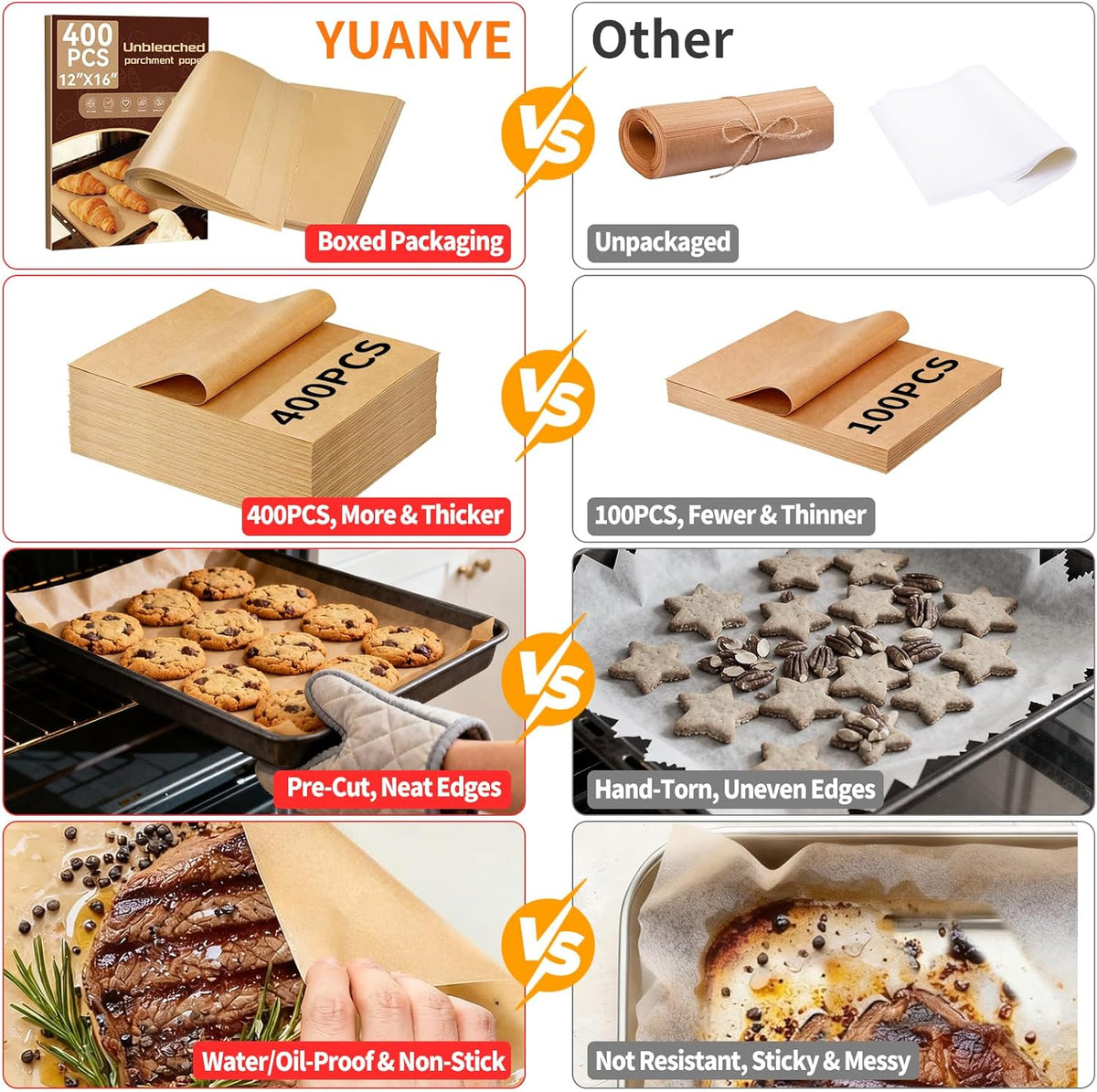 400PCS Parchment Paper Baking Sheets, 12"x16" Unbleached Precut Half Parchment Paper for Baking, Non-Stick Baking Paper for Baking, Grillin, Steaming Bread Cookies, Oven, Air Fryer, Microwave