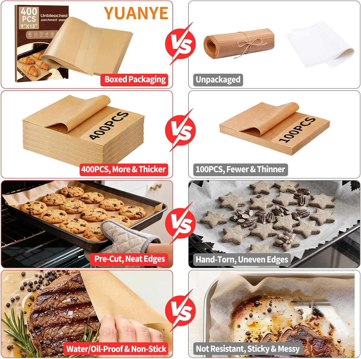 400PCS Parchment Paper Baking Sheets, 12"x16" Unbleached Precut Half Parchment Paper for Baking, Non-Stick Baking Paper for Baking, Grillin, Steaming Bread Cookies, Oven, Air Fryer, Microwave