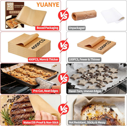 400PCS Parchment Paper Baking Sheets, 12"x16" Unbleached Precut Half Parchment Paper for Baking, Non-Stick Baking Paper for Baking, Grillin, Steaming Bread Cookies, Oven, Air Fryer, Microwave