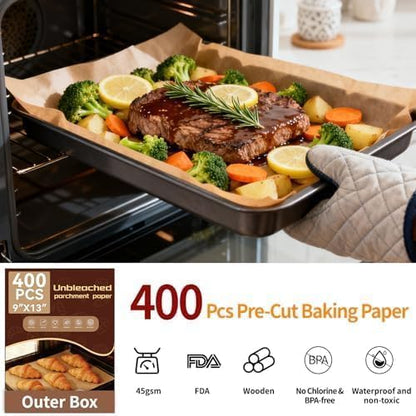 400PCS Parchment Paper Baking Sheets, 12"x16" Unbleached Precut Half Parchment Paper for Baking, Non-Stick Baking Paper for Baking, Grillin, Steaming Bread Cookies, Oven, Air Fryer, Microwave