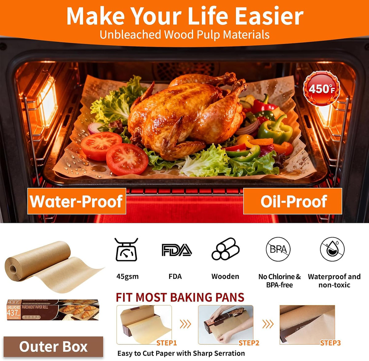 400PCS Parchment Paper Baking Sheets, 12"x16" Unbleached Precut Half Parchment Paper for Baking, Non-Stick Baking Paper for Baking, Grillin, Steaming Bread Cookies, Oven, Air Fryer, Microwave