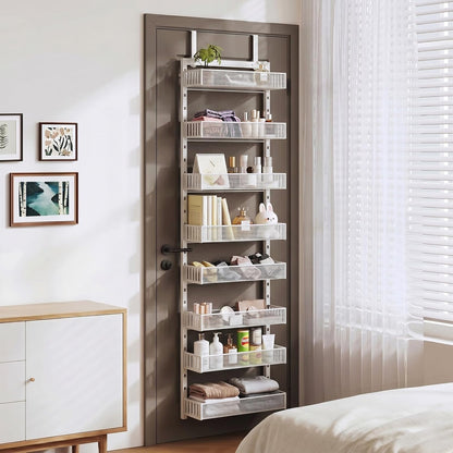 Over the Door Pantry Organizer, 8-Tier Heavy-Duty Door Spice Rack with Mesh Baskets, Height Adjustable & Anti-Swing Design, Pantry Door Organizers and Storage for Kitchen, Bathroom