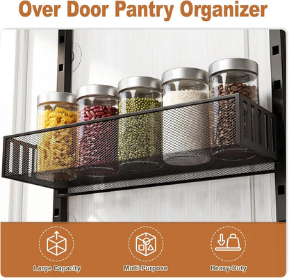 Over the Door Pantry Organizer, 8-Tier Heavy-Duty Door Spice Rack with Mesh Baskets, Height Adjustable & Anti-Swing Design, Pantry Door Organizers and Storage for Kitchen, Bathroom
