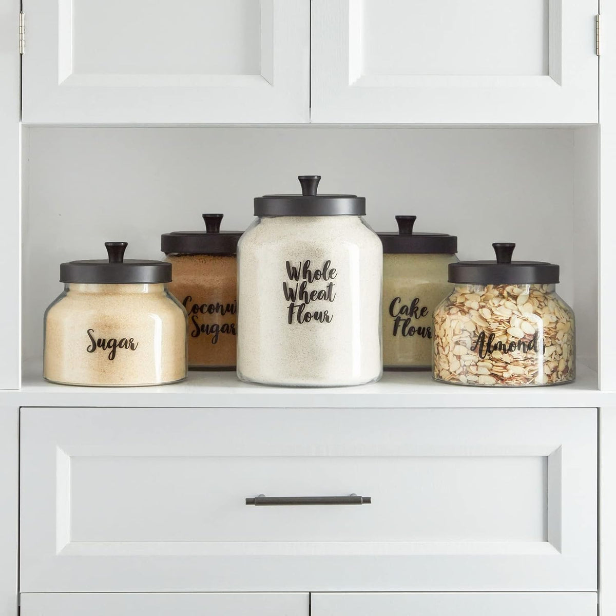 Labels for Food Containers - 135 Count, Preprinted Black Cursive on Clear Backing, Water-Resistant - Pantry & Kitchen Storage Labels for Jars & Bins - Easy Peel & Stick