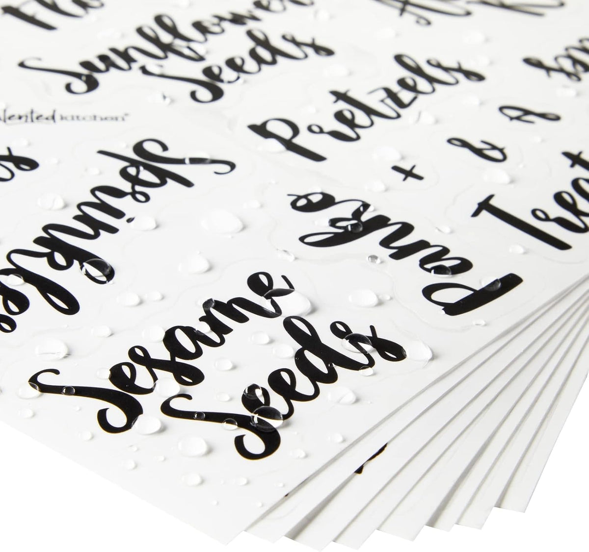 Labels for Food Containers - 135 Count, Preprinted Black Cursive on Clear Backing, Water-Resistant - Pantry & Kitchen Storage Labels for Jars & Bins - Easy Peel & Stick