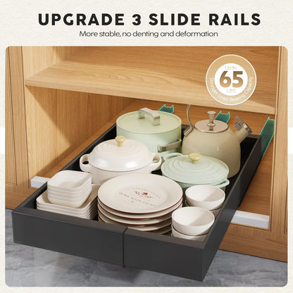 Pull Out Cabinet Organizers 21"Deep with Raising Pad for Framed Cabinets,Expandable Slide Out Drawers Upgrade 3 Slide Rails,Roll Out Shelves Adhesive,Adjustable Width 12"-20.45" White