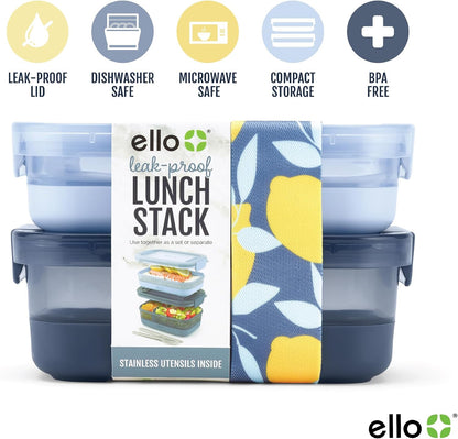 Lunch Stack Bento Box Plastic Food Containers, 2 Pack, Blueberry