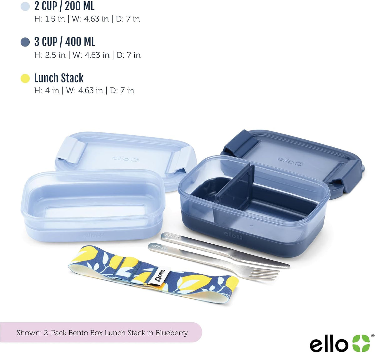 Lunch Stack Bento Box Plastic Food Containers, 2 Pack, Blueberry
