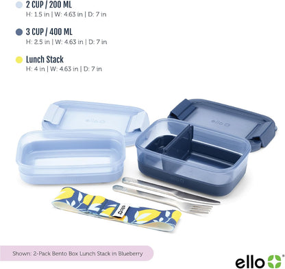 Lunch Stack Bento Box Plastic Food Containers, 2 Pack, Blueberry