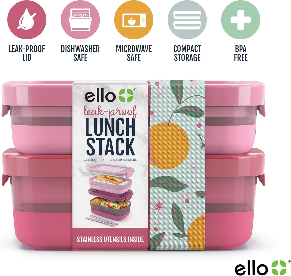 Lunch Stack Bento Box Plastic Food Containers, 2 Pack, Blueberry