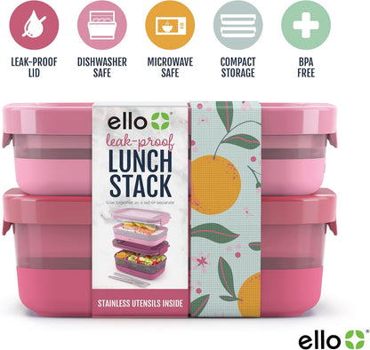 Lunch Stack Bento Box Plastic Food Containers, 2 Pack, Blueberry