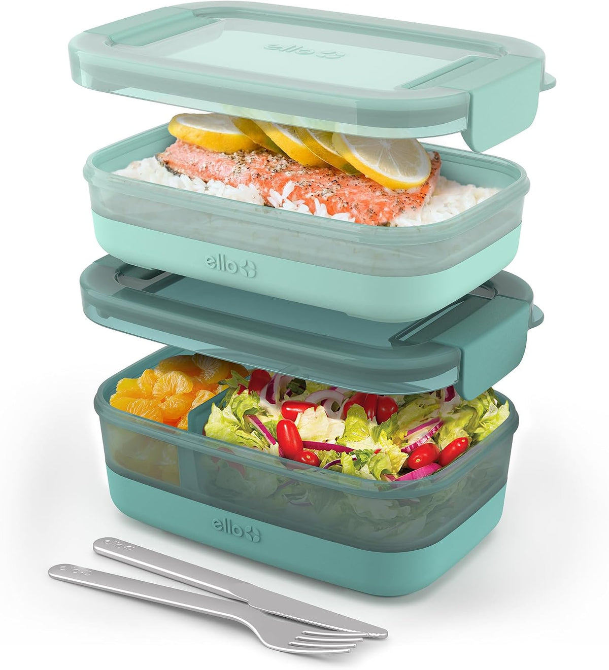 Lunch Stack Bento Box Plastic Food Containers, 2 Pack, Blueberry