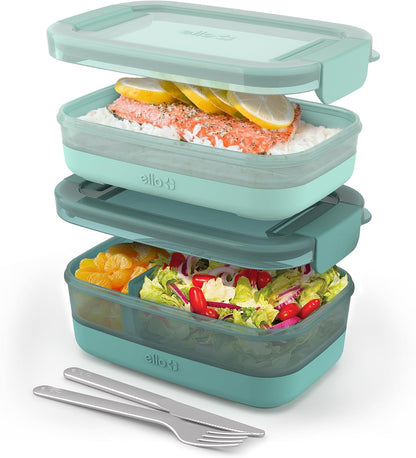Lunch Stack Bento Box Plastic Food Containers, 2 Pack, Blueberry
