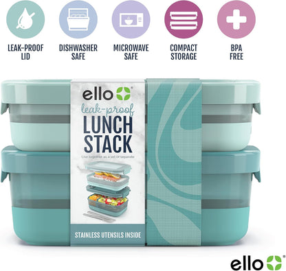 Lunch Stack Bento Box Plastic Food Containers, 2 Pack, Blueberry