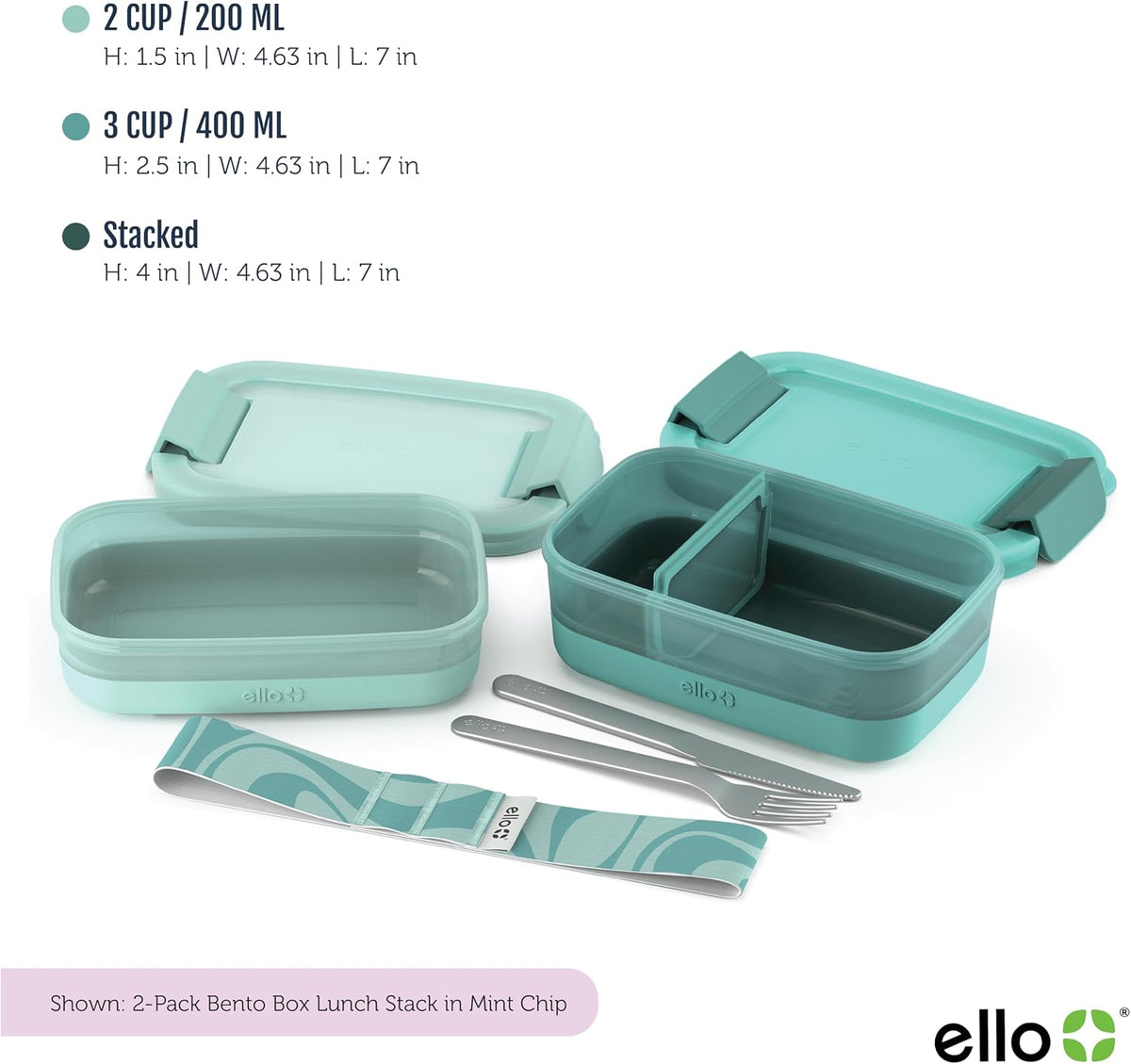 Lunch Stack Bento Box Plastic Food Containers, 2 Pack, Blueberry
