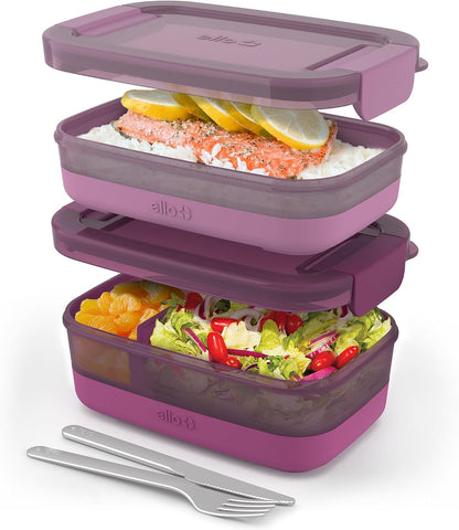 Lunch Stack Bento Box Plastic Food Containers, 2 Pack, Blueberry