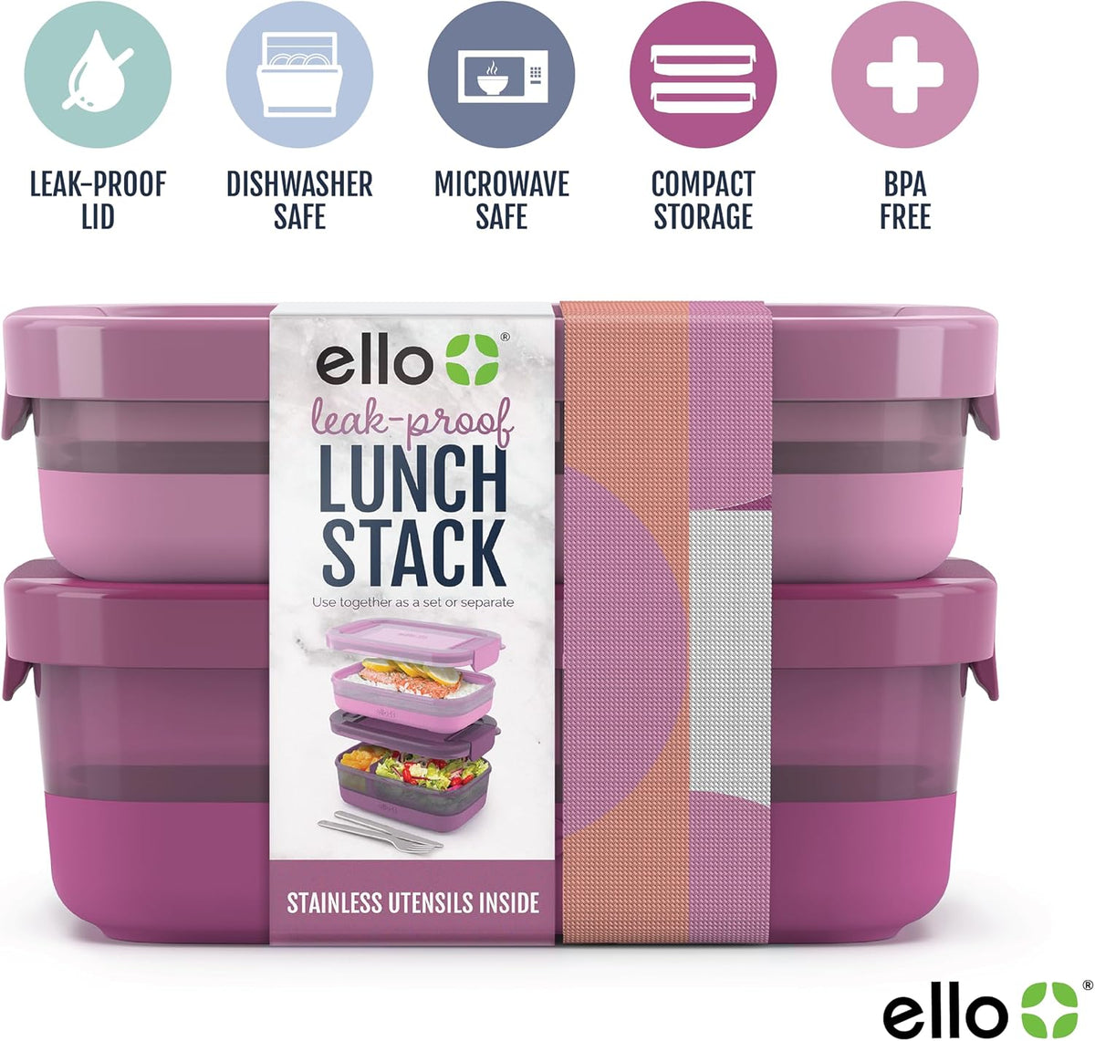 Lunch Stack Bento Box Plastic Food Containers, 2 Pack, Blueberry
