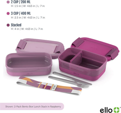 Lunch Stack Bento Box Plastic Food Containers, 2 Pack, Blueberry