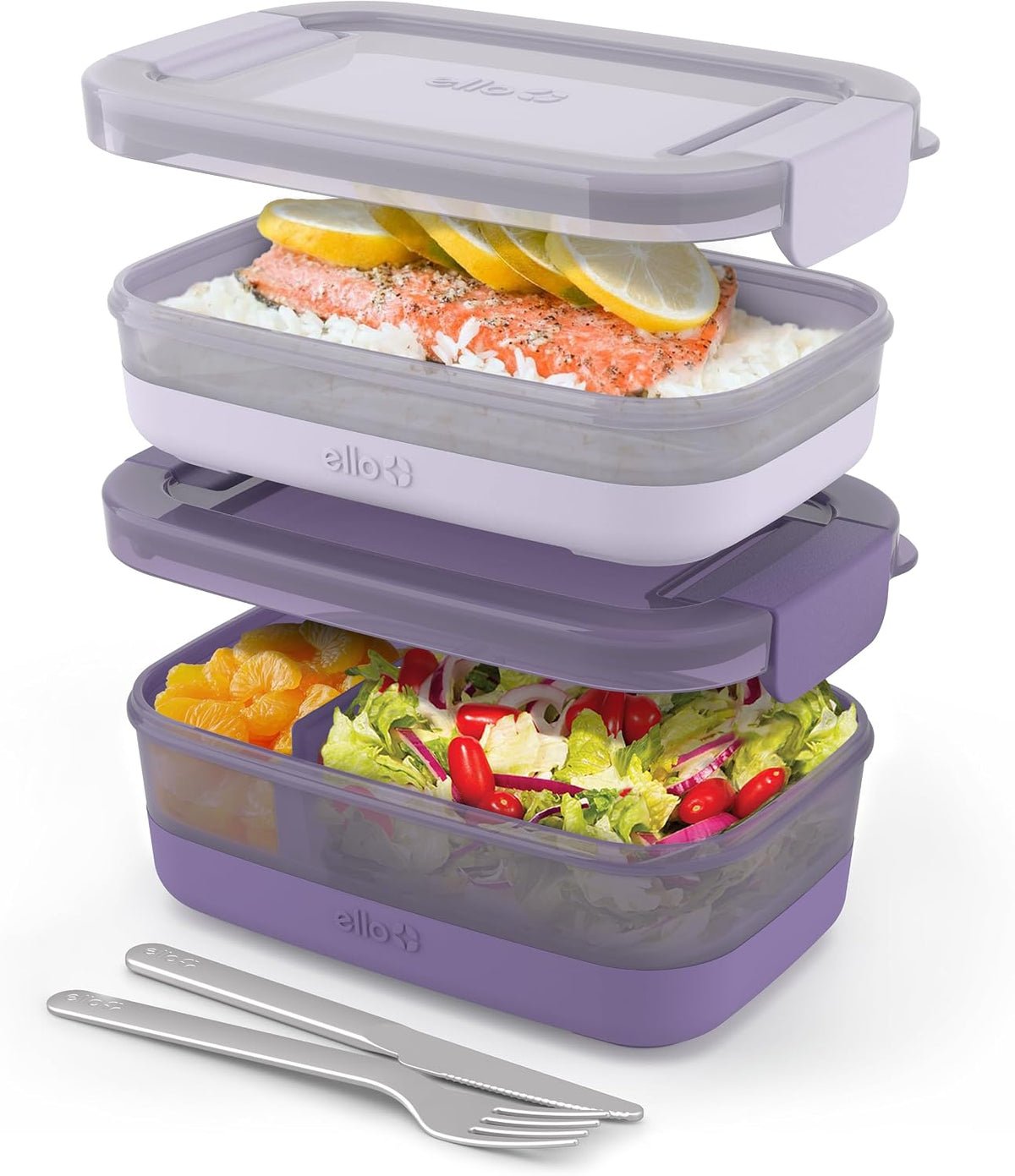 Lunch Stack Bento Box Plastic Food Containers, 2 Pack, Blueberry