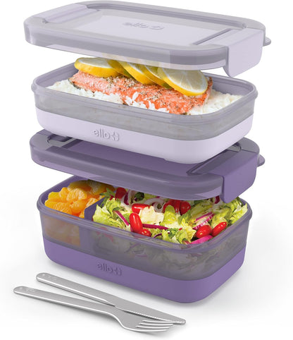 Lunch Stack Bento Box Plastic Food Containers, 2 Pack, Blueberry