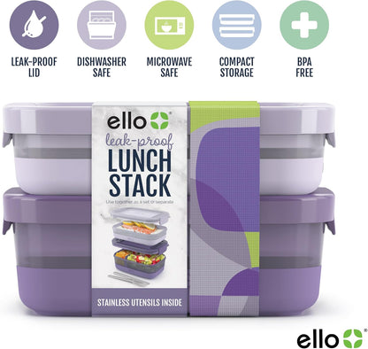 Lunch Stack Bento Box Plastic Food Containers, 2 Pack, Blueberry