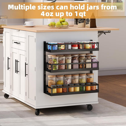 Wall Mount Spice Rack Organizer 5 Tier Height-Adjustable Hanging Spice Shelf Storage for Kitchen Pantry Cabinet, Dual-Use Seasoning Holder Rack with Hooks, Black-Patented