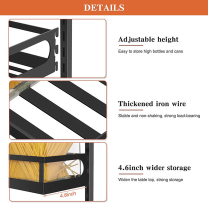 Wall Mount Spice Rack Organizer 5 Tier Height-Adjustable Hanging Spice Shelf Storage for Kitchen Pantry Cabinet, Dual-Use Seasoning Holder Rack with Hooks, Black-Patented