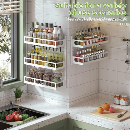Wall Mount Spice Rack Organizer 5 Tier Height-Adjustable Hanging Spice Shelf Storage for Kitchen Pantry Cabinet, Dual-Use Seasoning Holder Rack with Hooks, Black-Patented
